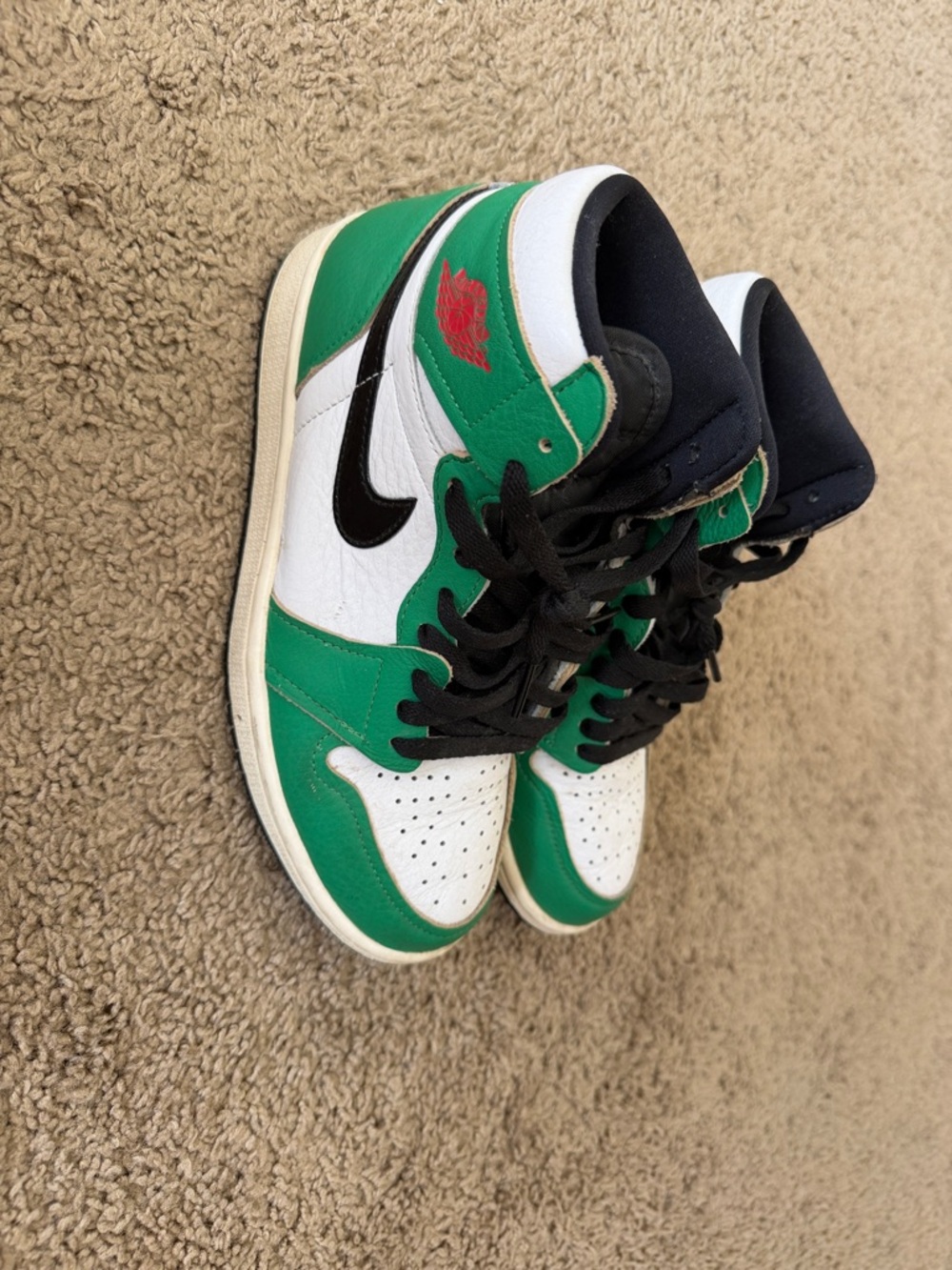 Nike Air Jordan 1 Mid White, Green & Black with Red Accent